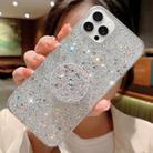 For iPhone 15 Pro Starry Sequin Round Stand Epoxy TPU Phone Case(Silver) - 1