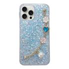 For iPhone 15 Pro Max Starry Sequin Love Gem Chain Epoxy TPU Phone Case(Blue) - 1