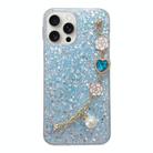 For iPhone 15 Pro Starry Sequin Love Gem Chain Epoxy TPU Phone Case(Blue) - 1