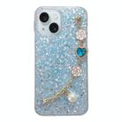 For iPhone 15 Plus Starry Sequin Love Gem Chain Epoxy TPU Phone Case(Blue) - 1