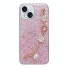 For iPhone 15 Plus Starry Sequin Love Gem Chain Epoxy TPU Phone Case(Pink) - 1