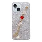 For iPhone 15 Starry Sequin Love Gem Chain Epoxy TPU Phone Case(Silver) - 1