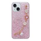 For iPhone 15 Starry Sequin Love Gem Chain Epoxy TPU Phone Case(Pink) - 1