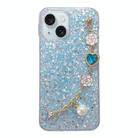 For iPhone 14 Plus Starry Sequin Love Gem Chain Epoxy TPU Phone Case(Blue) - 1