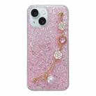 For iPhone 14 Plus Starry Sequin Love Gem Chain Epoxy TPU Phone Case(Pink) - 1