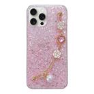 For iPhone 14 Pro Starry Sequin Love Gem Chain Epoxy TPU Phone Case(Pink) - 1