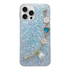 For iPhone 14 Pro Max Starry Sequin Love Gem Chain Epoxy TPU Phone Case(Blue) - 1