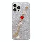 For iPhone 14 Pro Max Starry Sequin Love Gem Chain Epoxy TPU Phone Case(Silver) - 1