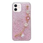 For iPhone 12 mini Starry Sequin Love Gem Chain Epoxy TPU Phone Case(Pink) - 1