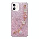 For iPhone 11 Starry Sequin Love Gem Chain Epoxy TPU Phone Case(Pink) - 1