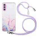 For Samsung Galaxy S24+ 5G Hollow Marble Pattern TPU Shockproof Phone Case with Rope(Pink) - 1