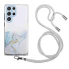 For Samsung Galaxy S24 Ultra 5G Hollow Marble Pattern TPU Shockproof Phone Case with Rope(Grey) - 1