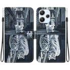 For Xiaomi Redmi 12 Crystal Texture Colored Drawing Leather Phone Case(Cat Tiger Reflection) - 1