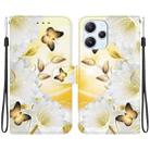For Xiaomi Redmi 12 Crystal Texture Colored Drawing Leather Phone Case(Gold Butterfly Epiphyllum) - 1