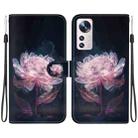 For Xiaomi 12 Pro Crystal Texture Colored Drawing Leather Phone Case(Purple Peony) - 1