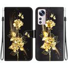 For Xiaomi 12 Pro Crystal Texture Colored Drawing Leather Phone Case(Gold Butterfly Rose) - 1