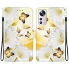 For Xiaomi 12 Pro Crystal Texture Colored Drawing Leather Phone Case(Gold Butterfly Epiphyllum) - 1