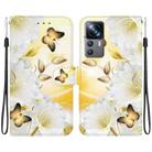 For Xiaomi 12T / 12T Pro Crystal Texture Colored Drawing Leather Phone Case(Gold Butterfly Epiphyllum) - 1