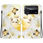 For Xiaomi Poco X4 Pro 5G Crystal Texture Colored Drawing Leather Phone Case(Gold Butterfly Epiphyllum) - 1