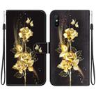 For Xiaomi Redmi 9A Crystal Texture Colored Drawing Leather Phone Case(Gold Butterfly Rose) - 1