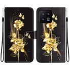 For Xiaomi 13 5G Crystal Texture Colored Drawing Leather Phone Case(Gold Butterfly Rose) - 1