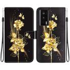 For Xiaomi Poco F5 Pro Crystal Texture Colored Drawing Leather Phone Case(Gold Butterfly Rose) - 1