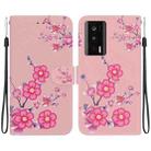 For Xiaomi Poco F5 Pro Crystal Texture Colored Drawing Leather Phone Case(Cherry Blossoms) - 1