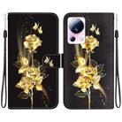 For Xiaomi 13 Lite / Civi 2 Crystal Texture Colored Drawing Leather Phone Case(Gold Butterfly Rose) - 1