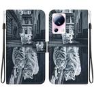 For Xiaomi 13 Lite / Civi 2 Crystal Texture Colored Drawing Leather Phone Case(Cat Tiger Reflection) - 1