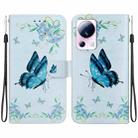 For Xiaomi 13 Lite / Civi 2 Crystal Texture Colored Drawing Leather Phone Case(Blue Pansies) - 1