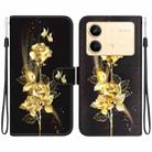 For Xiaomi Redmi Note 13R Pro Crystal Texture Colored Drawing Leather Phone Case(Gold Butterfly Rose) - 1