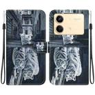 For Xiaomi Redmi Note 13R Pro Crystal Texture Colored Drawing Leather Phone Case(Cat Tiger Reflection) - 1