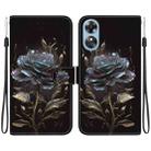 For OPPO A17 / A17K Crystal Texture Colored Drawing Leather Phone Case(Black Rose) - 1