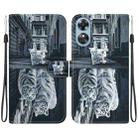 For OPPO A17 / A17K Crystal Texture Colored Drawing Leather Phone Case(Cat Tiger Reflection) - 1