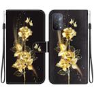 For OPPO A74 5G / A93 5G / A54 5G Crystal Texture Colored Drawing Leather Phone Case(Gold Butterfly Rose) - 1