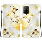 For OPPO A94 5G / F19 Pro+ Crystal Texture Colored Drawing Leather Phone Case(Gold Butterfly Epiphyllum) - 1