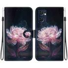 For OPPO Reno7 5G Global Crystal Texture Colored Drawing Leather Phone Case(Purple Peony) - 1