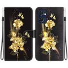 For OPPO Reno7 5G Global Crystal Texture Colored Drawing Leather Phone Case(Gold Butterfly Rose) - 1