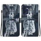 For OPPO Reno7 5G Global Crystal Texture Colored Drawing Leather Phone Case(Cat Tiger Reflection) - 1