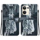 For OPPO Reno9 Pro+ Crystal Texture Colored Drawing Leather Phone Case(Cat Tiger Reflection) - 1