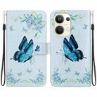 For OPPO Reno9 Pro+ Crystal Texture Colored Drawing Leather Phone Case(Blue Pansies) - 1