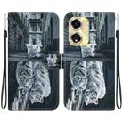 For OPPO A59 5G / A2M Crystal Texture Colored Drawing Leather Phone Case(Cat Tiger Reflection) - 1