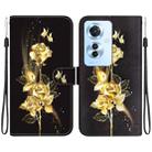 For OPPO Reno11 F Global Crystal Texture Colored Drawing Leather Phone Case(Gold Butterfly Rose) - 1