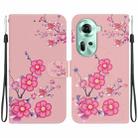 For OPPO Reno11 Global Crystal Texture Colored Drawing Leather Phone Case(Cherry Blossoms) - 1