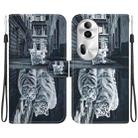 For OPPO Reno11 Pro 5G Global Crystal Texture Colored Drawing Leather Phone Case(Cat Tiger Reflection) - 1