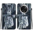 For OPPO A3 Pro 5G Crystal Texture Colored Drawing Leather Phone Case(Cat Tiger Reflection) - 1