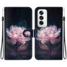 For OPPO Reno12 5G Global Crystal Texture Colored Drawing Leather Phone Case(Purple Peony) - 1