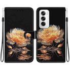 For OPPO Reno12 5G Global Crystal Texture Colored Drawing Leather Phone Case(Gold Peony) - 1