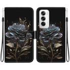 For OPPO Reno12 5G Global Crystal Texture Colored Drawing Leather Phone Case(Black Rose) - 1