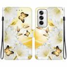 For OPPO Reno12 5G Global Crystal Texture Colored Drawing Leather Phone Case(Gold Butterfly Epiphyllum) - 1